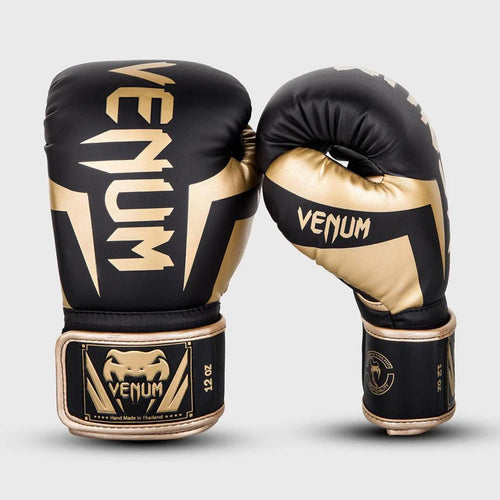 Venum Elite Boxing Gloves - Black/Gold - 16oz