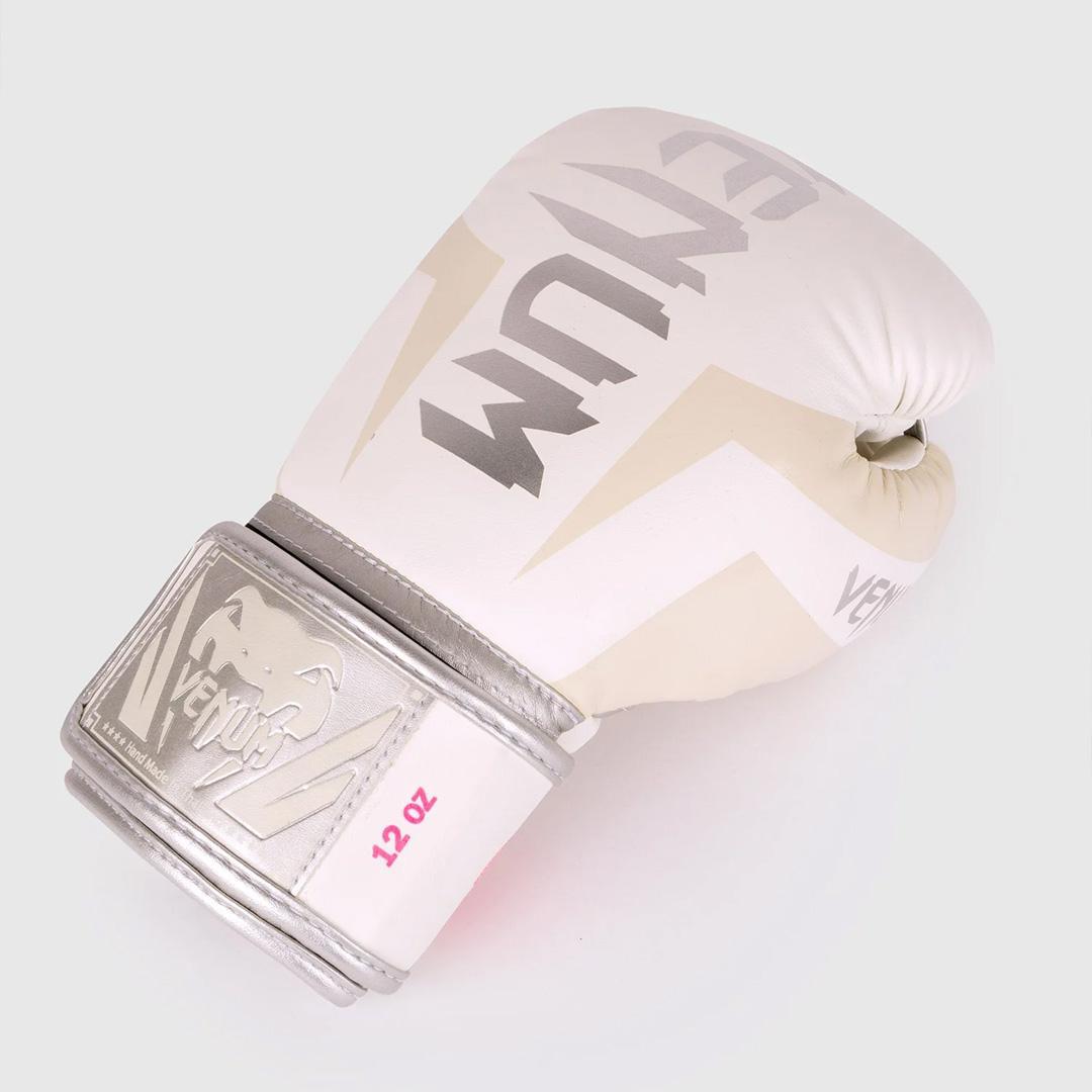 Venum Elite Boxing Gloves - White/Silver-Pink 16oz