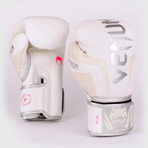 Venum Elite Boxing Gloves - White/Silver-Pink 16oz