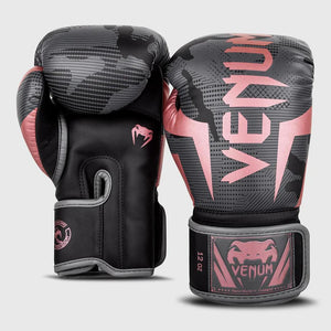 Venum Elite Boxing Gloves - Black/Pink Gold - 16oz
