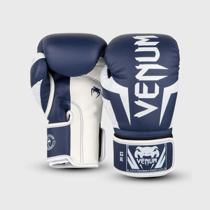 Venum Elite Boxing Gloves - White/Navy Blue 16oz