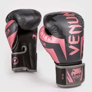 Venum Elite Boxing Gloves - Black/Pink Gold - 16oz