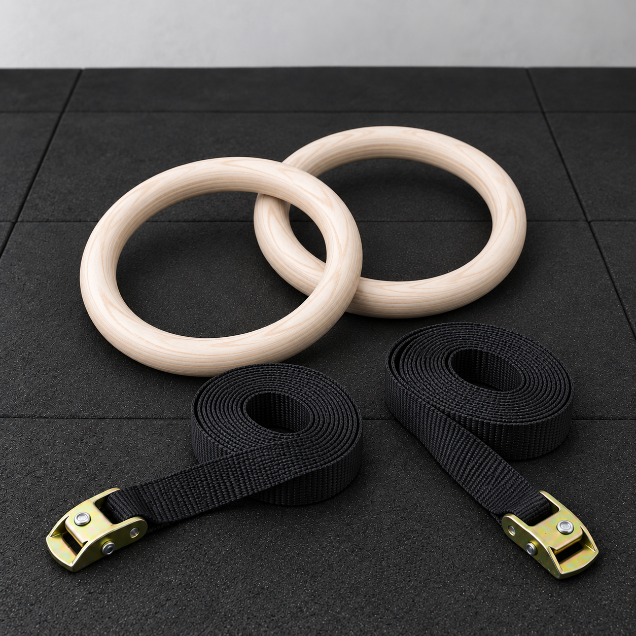 Wooden Gymnastics Rings with Adjustable Straps